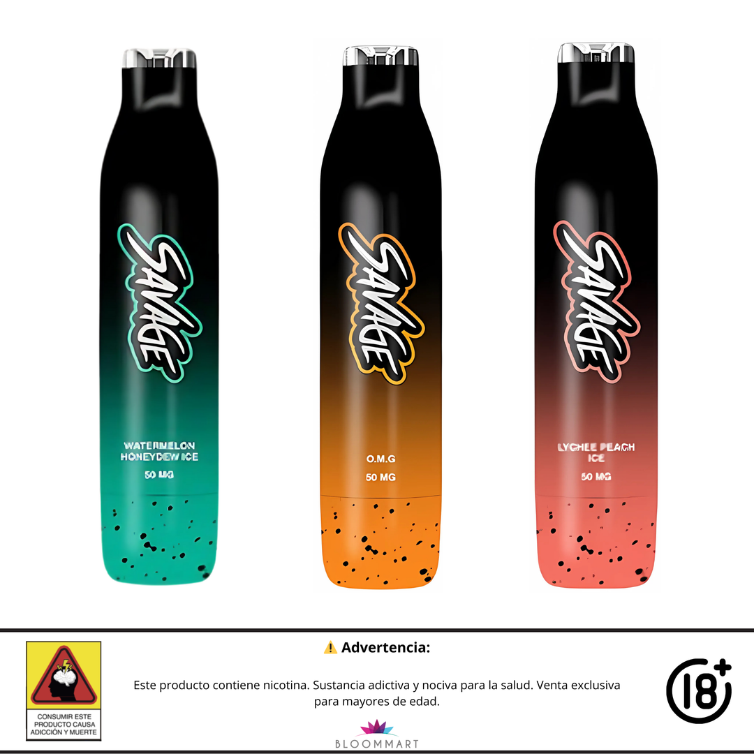 Vaporizadores desechables STLTH Savage 2500 puff en sabores Watermelon Honeydew Ice, O.M.G y Lychee Peach Ice. Con 50 mg de nicotina.