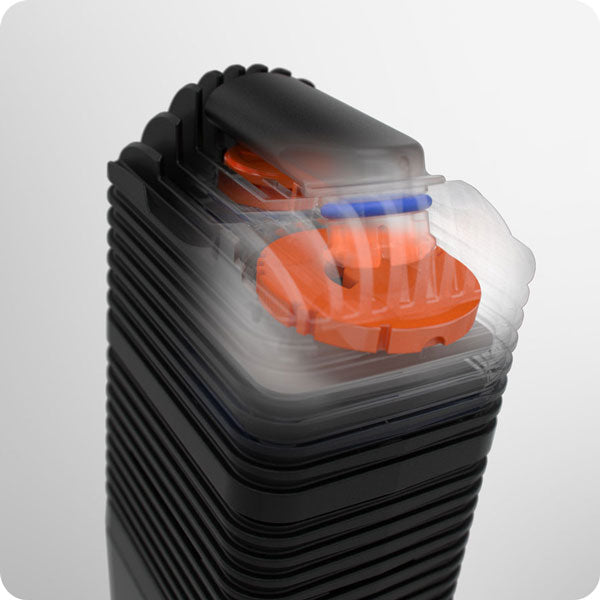 Cooling Unit del vaporizador VENTY de Storz & Bickel en corte, con sus piezas internas naranja