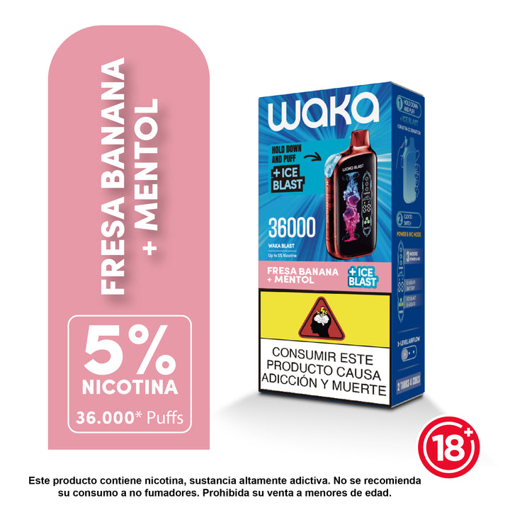 WAKA 36k Ice Blast Fresa Banana + Mentol – Pod desechable 36.000 puffs con +Ice Blast.
