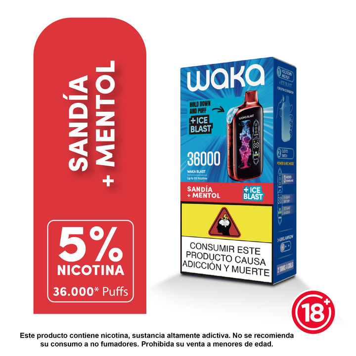 WAKA 36k Ice Blast Sandía + Mentol – Vaporizador recargable con modos Eco y Boost.