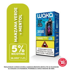 WAKA Blast 36000 puffs sabor manzana verde mentol vaporizador desechable premium - Bloommart Colombia