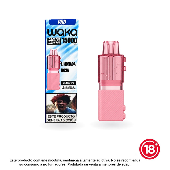WAKA Creator Crystal Pod Limonada Rosa con 5 % de nicotina junto a su caja
