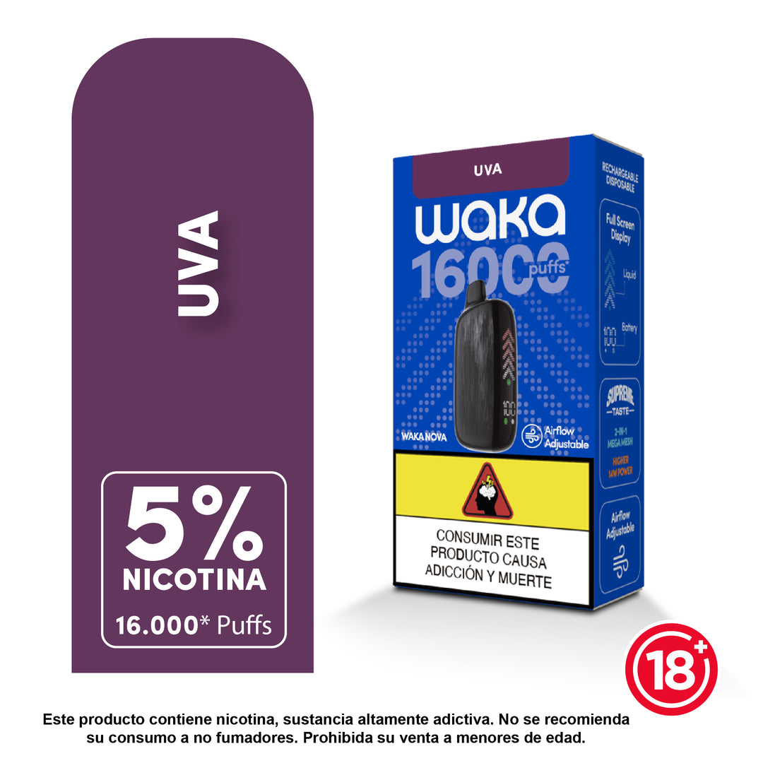 Waka Nova 16000 Puffs sabor uva 5% nicotina vaporizador desechable recargable