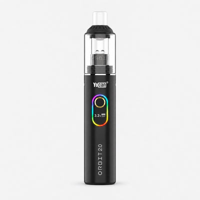 Yocan Orbit 2.0 negro con aro dorado en el botón y cabezal negro