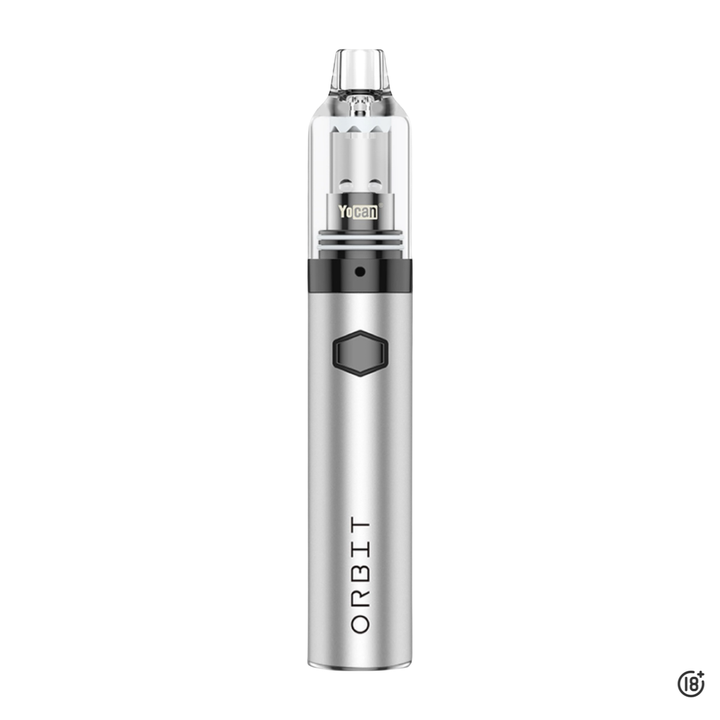 Yocan Orbit color plata, vaporizador para concentrados con cámara de cuarzo sin resistencia, perlas de cuarzo (terp pearls) y carga USB‑C para sesiones de dabs.
