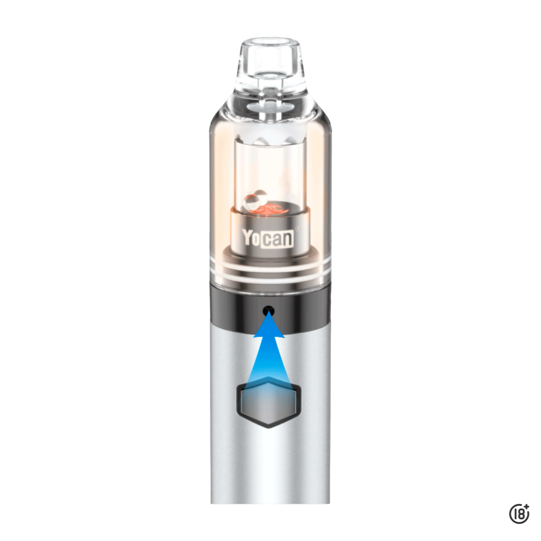 Yocan Orbit vaporizador para concentrados (dabs, wax, rosin) con copa de cuarzo sin resistencia, perlas terp giratorias y flujo de aire dirigido; batería 1700 mAh USB‑C.