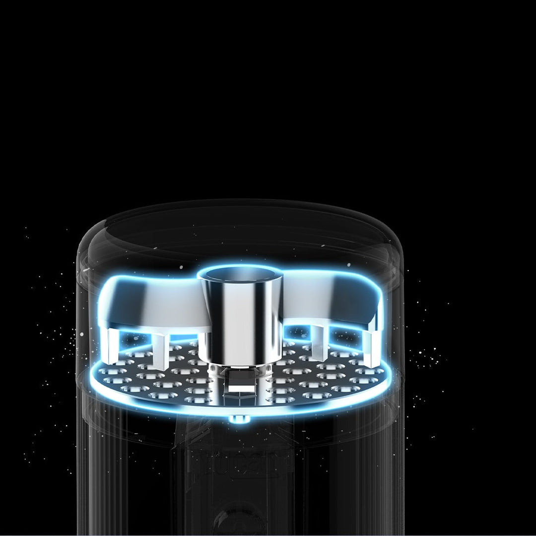 Detalle de las cuchillas de aleación de zinc del grinder eléctrico Yocan VEKE