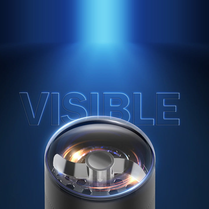 Tapa transparente del Yocan VEKE vista desde arriba, con las cuchillas de aleación de zinc
