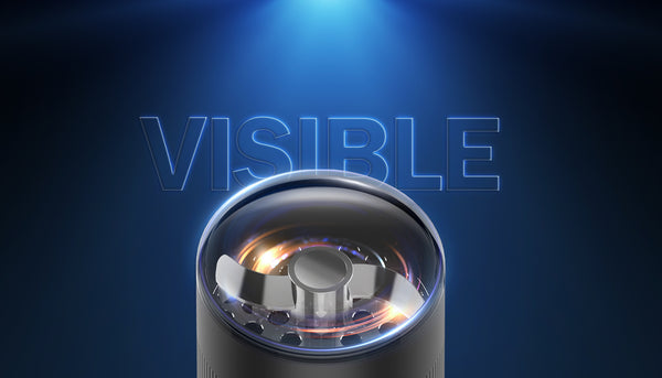 Tapa transparente del Yocan VEKE vista desde arriba, con las cuchillas de aleación de zinc