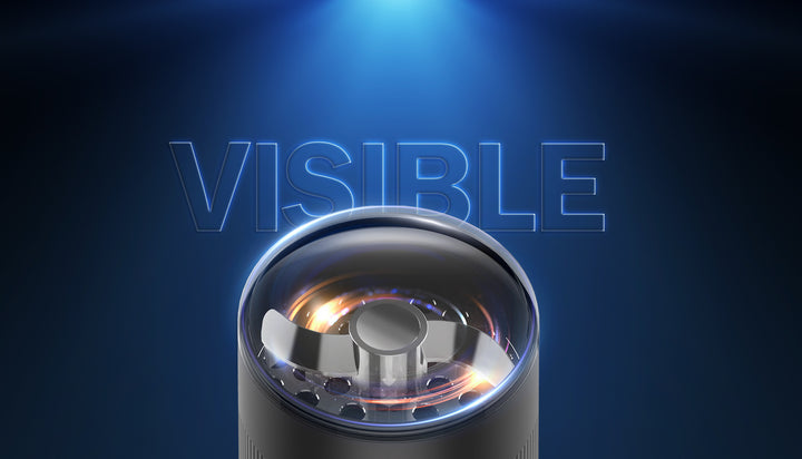Tapa transparente del Yocan VEKE vista desde arriba, con las cuchillas de aleación de zinc