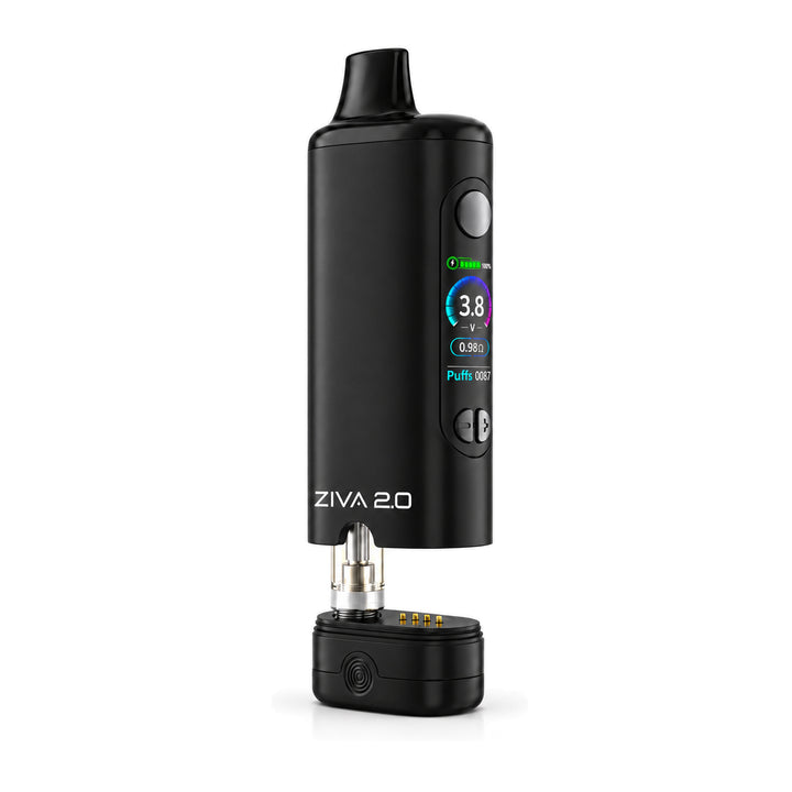 Base de conexión magnética de la Yocan Ziva 2.0 sacada del cuerpo, con un cartucho 510 enroscado