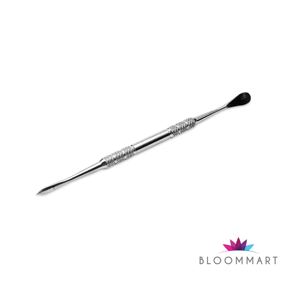 Herramienta dabber de doble extremo, espátula ovalada y punta fina, con dos bandas moleteadas en el cuerpo